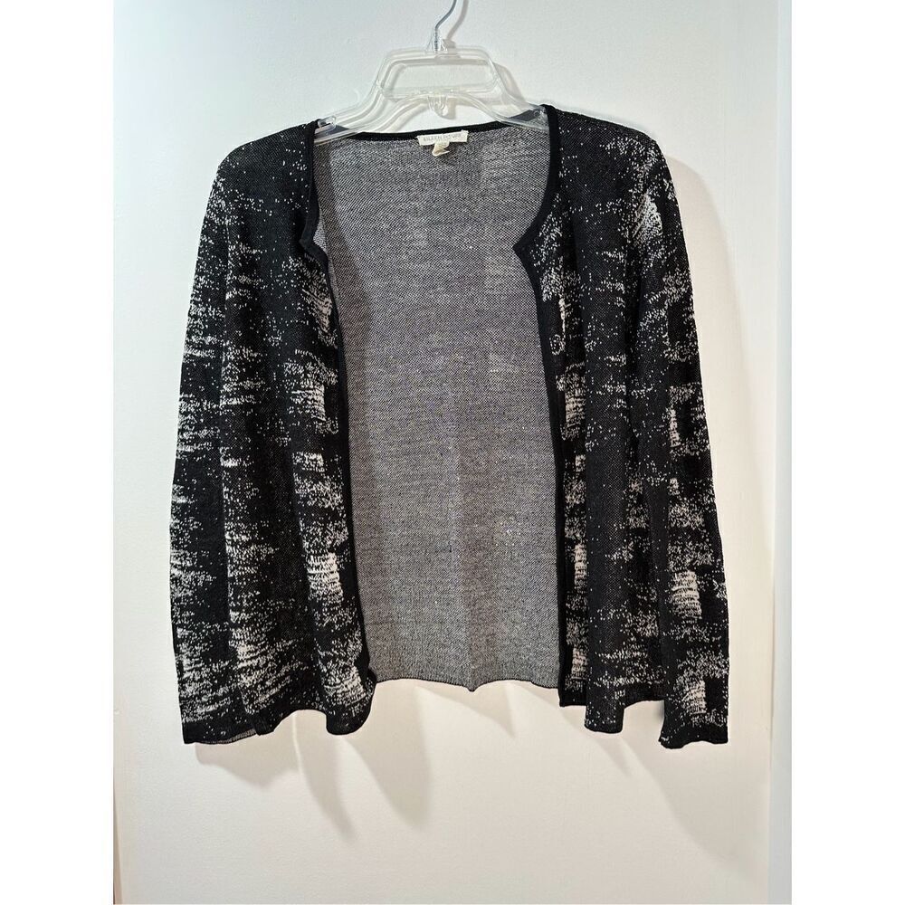 Eileen Fisher women’s black white open front short cardigan size PM #45-1741